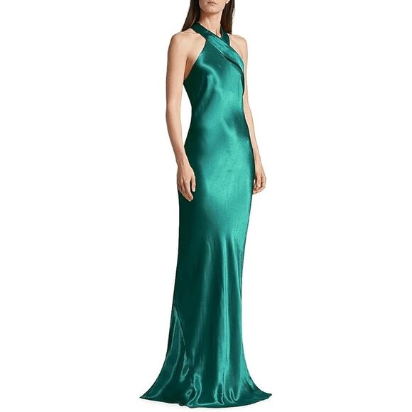 Galvan London Pandora Asymmetrical Bias Cut Dress In Emerald US 6 $1795 - Picture 1 of 11